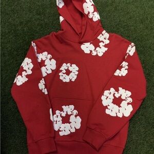 Red Hoodie with White Floral Print